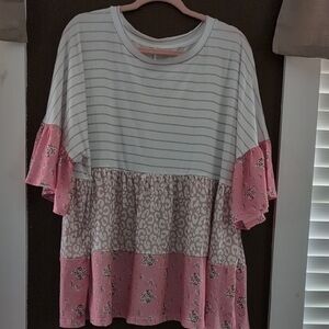 Striped and Floral Pink Tunic Top